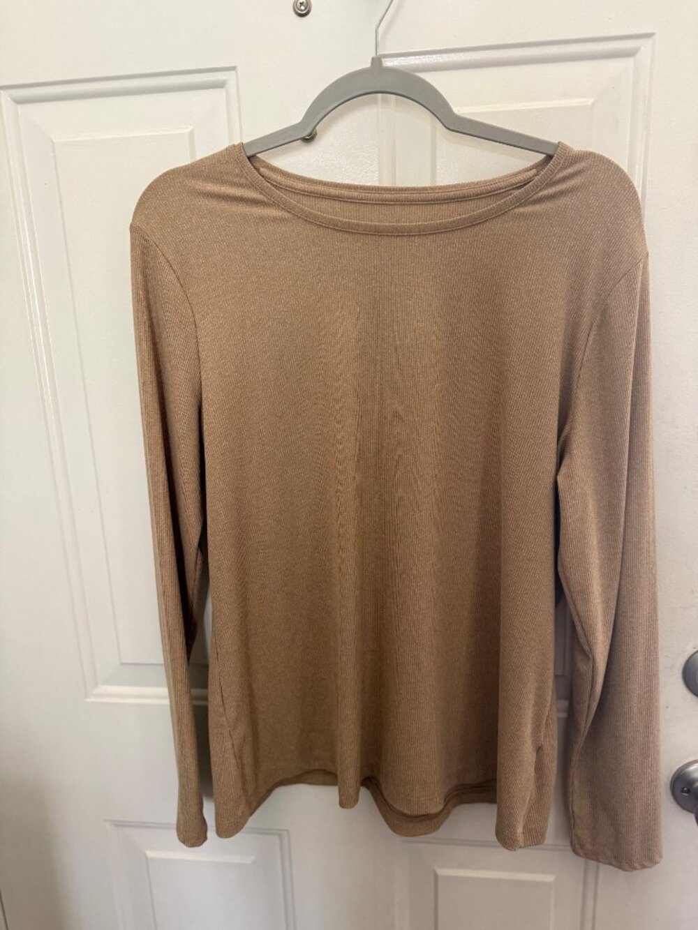 Nine West Soft Spun Tan Ribbed Long Sleeve Top XL